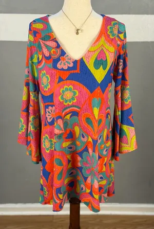 Judith March Bright Multicolor Floral & Heart Print V-Neck Tunic thumbnail 1
