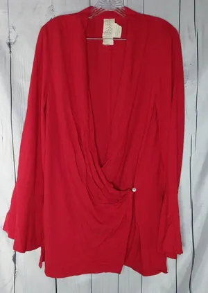 Free people Red Draped Wrap Front Long Sleeve Effortlessly Casual Women's Top thumbnail 1