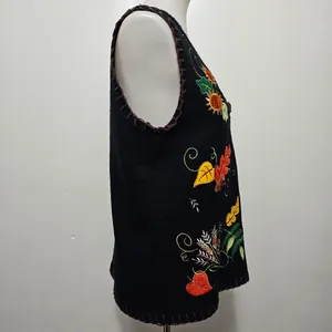 Holiday Editions Y2K Black Embroidered Fall Motif Sweater Vest Size Large thumbnail 3