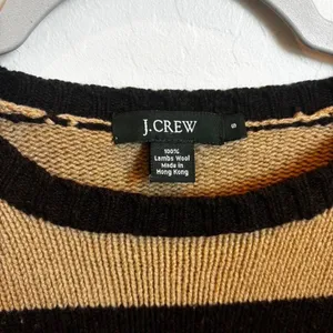 vintage 90s fall wool chocolate brown tan J.Crew Striped Sweater Elbow Patch Black thumbnail 2