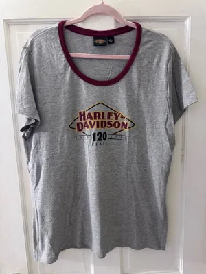 Women's Harley-Davidson Gray Tee with Maroon Neckline and Anniversary Logo XL thumbnail 1