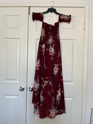 FDSC formal maroon floral off the shoulder dress thumbnail 5