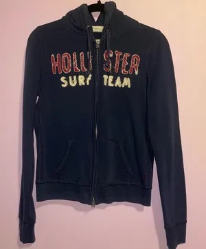 Hollister Y2K Navy Blue Zip-Up Hoodie Sweater Women Size M Embroidered Logo thumbnail 1