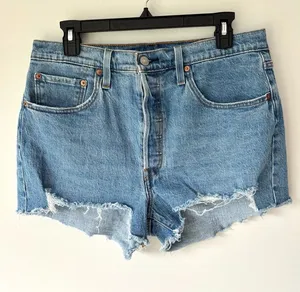 Levi’s 501 Jean Shorts Light Wash Denim Button Fly Distressed High Waist thumbnail 1