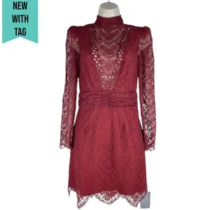 Saylor Celia Puff Shoulder Lace Mini Dress Russet Orange Size XS thumbnail 4