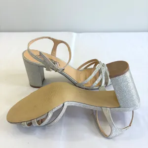American Glamour Badgley Mischka Silver Glitter Block Heel Sandals Womens 6‎ thumbnail 9