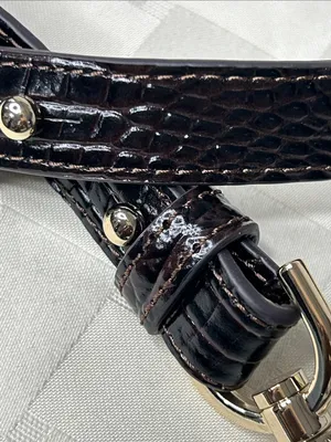 Brahmin Leather Croc-Embossed Detachable Strap with Gold Hardware - Dark Brown thumbnail 2