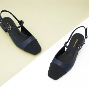 C.Paravano Navy Leather Square Toe Slingback Flats Blue Size 9 thumbnail 1