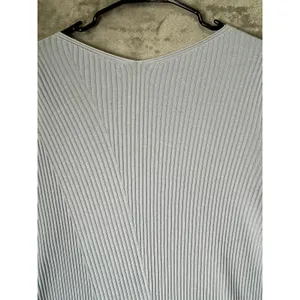 Lafayette 148 Womens XL Light Blue V Neck Ribbed Knit Long Sleeve Sweater Top thumbnail 4