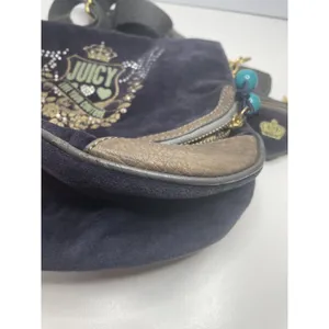 Vintage Juicy Couture Navy Velour Crossbody Bag “love your couture” thumbnail 6