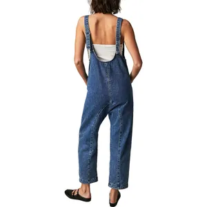 Free People We The Free Sapphire Blue Cotton High Roller Relaxed Denim Jumpsuit thumbnail 5