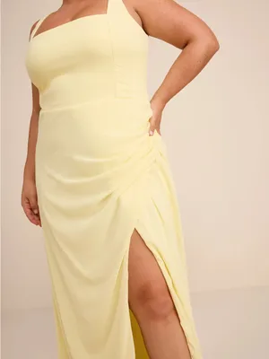 Lulus Glamorous Disposition Light Yellow Ruched Maxi Dress Size Small NWT thumbnail 6