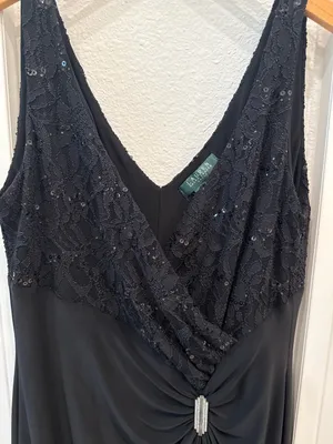Lauren Ralph Lauren Black Sequin Lace Cocktail Dress Size 14 thumbnail 3