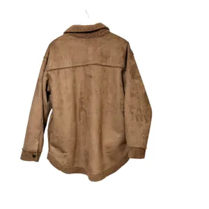 Maurices Womens Brown Faux Suede Sherpa Lined Shacket Jacket Large L thumbnail 3