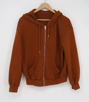 SHEIN Womens XS Burnt Orange Zip Up Hoodie Fleece Lined Rust Sweatshirt thumbnail 1