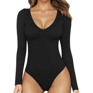 NEW MANGOPOP Deep V Neck Long Sleeve Top Bodysuit L thumbnail 2