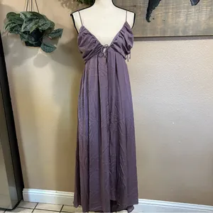 Lulus Confidence Check Dusty Purple Satin Tie-Back Maxi Dress thumbnail 3