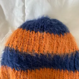 striped orange and blue Chicago Bears NFL fuzzy women’s beanie thumbnail 7