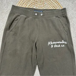 Abercrombie & Fitch Sunday Jogger Logo Sweat Pants Pull On Mid Rise in Green S thumbnail 3