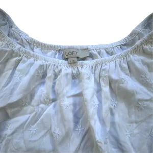 LOFT White Eyelet Crochet Lace Peasant Blouse Womens Small Scoop Neck Top Stars thumbnail 3