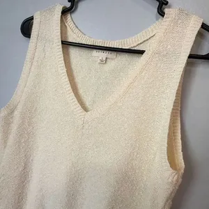 Promesa Women’s Large Ivory Knit Sweater Vest Fringe Hem Boho V-Neck Tank Top #1 thumbnail 5