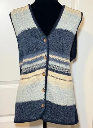 Vintage Gloria Vanderbilt Blue Striped Knit Sweater Vest Size Medium thumbnail 1