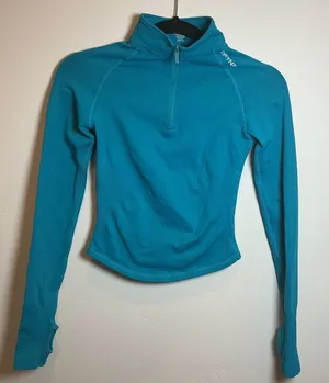 DFYNE Impact Half Zippy Teal Blue Quarter Zip Thumbhole Crop Top XS Activewear thumbnail 1