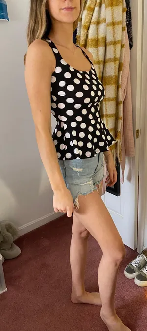 Black With White Polka Dot Peplum Top Size XS thumbnail 4
