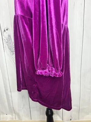 Umgee Women's Velvet Jewel Toned Purple Top Size M Fairy Smocked V-Neck thumbnail 6