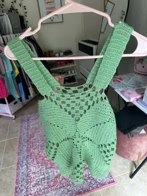 Green Knit Crochet Tank Top thumbnail 1