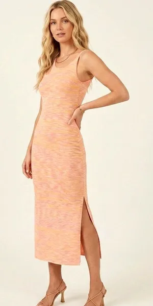 Callahan Zoe Space Dye Knit Midi Dress NWT Sleeveless Side Slit Pink Orange Sz S thumbnail 1