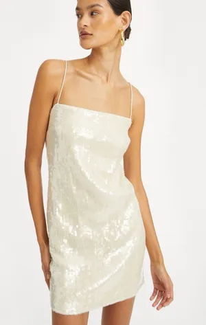 NEW Rotate Women's Sequin Mini Dress Egret‎ Off White Women’s Size 4 thumbnail 1