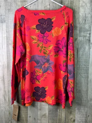 Stamp Size XL Floral Multicolored Long Sleeve Knit Top Shirt Oversized thumbnail 2