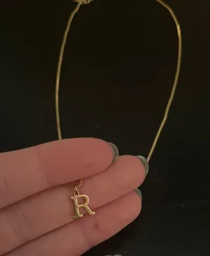 Initial “R” Pendant Necklace Gold thumbnail 1