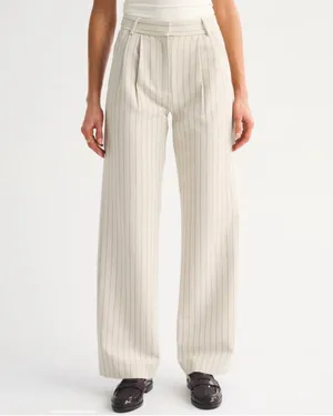 Abercrombie & Fitch Cream Pinstripe Wide-Leg Pants thumbnail 2