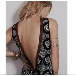 Free People Ovs Night Embroidered Deep V mini Dress Sz S‎ thumbnail 4