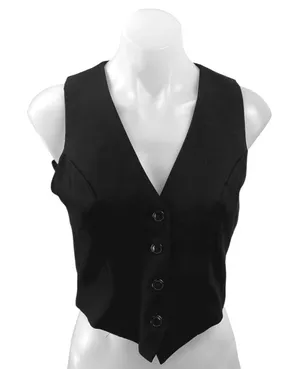 NEW Olivaceous Women's Black Sleeveless V-neck Button Crop Blazer Vest Top Sz M thumbnail 1
