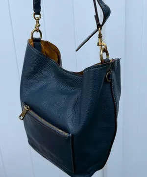 Coach Pebbled Leather Duffle Shoulder Bag 50115 Twist Lock Blue Hobo Crossbody L thumbnail 3