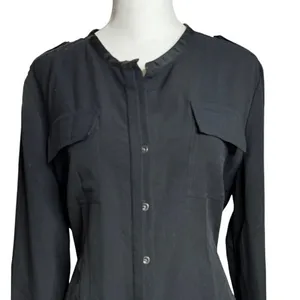Calvin Klein Black Crepe Button Down Blouse Medium Relaxed Fit Office Minimalist thumbnail 3