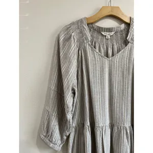 Linda Anderson Beige Rayon Linen Blend Pleated Boho Midi Dress‎ Size XL thumbnail 4