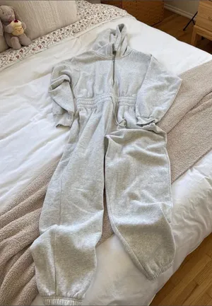 Gilly Hicks Heather Gray Hooded Zip-Up Jumpsuit thumbnail 1