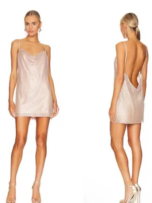 NWT SNDYS SUNSET DRESS GOLD BACKLESS MINI DRESS Mesh Size XS 2 thumbnail 5