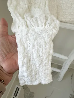 Free People Jasmine Tea Time Cream Textured Puff-Sleeve Knit Top Keyhole Back thumbnail 5