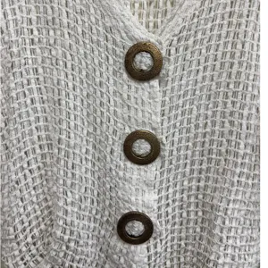 Frazzle Cardigan Womens XL White Open Weave Cotton Boho Big Button Lagenlook thumbnail 5