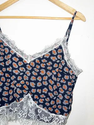 Listicle cheetah print navy orange white gray chic lace trim tank top new thumbnail 2