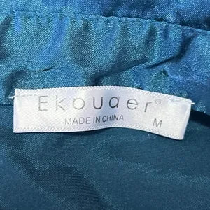 Ekouaer Blue Silk Satin Long Sleeve Collar Button Mini Nightgown Shirt Dress M thumbnail 4