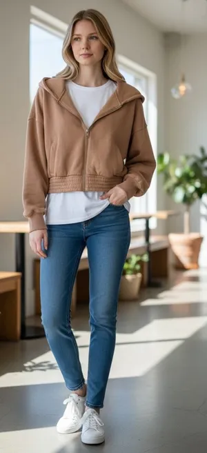 Abercrombie & Fitch Soft AF Essentials Brown Zip Up Long Sleeve Crop Hoodie Sz S thumbnail 1