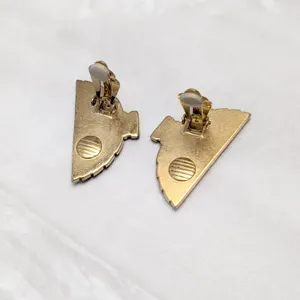Vintage Clip On Earrings Gold Tone Fan Shape Very Large 1.5" - Fair Condition thumbnail 8