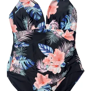 DKNY One Piece Swimsuit Tropical Floral Halter Tummy Control M Est. thumbnail 4