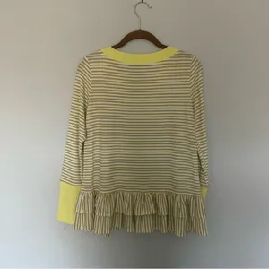 Anthropologie Ella Mara Yellow Striped Top Peplum Ruffles thumbnail 3